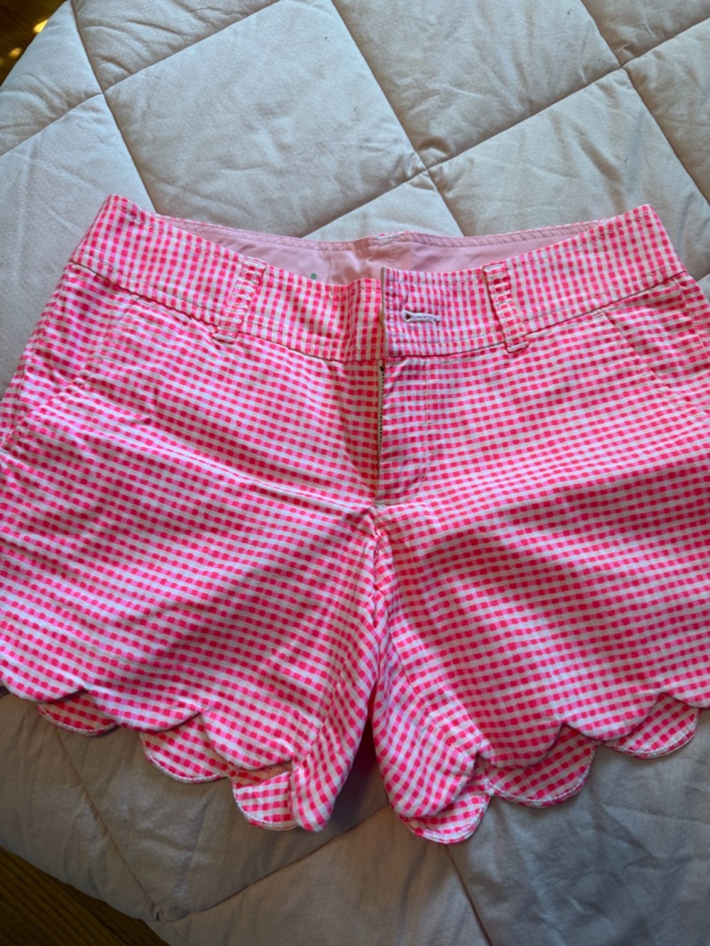 Lilly Pulitzer Pink Gingham Scalloped Hem High-Waist Shorts